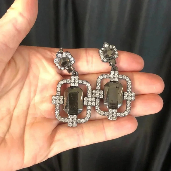 Black‎ Gem with Rhinestones Earrings - Picture 3 of 3